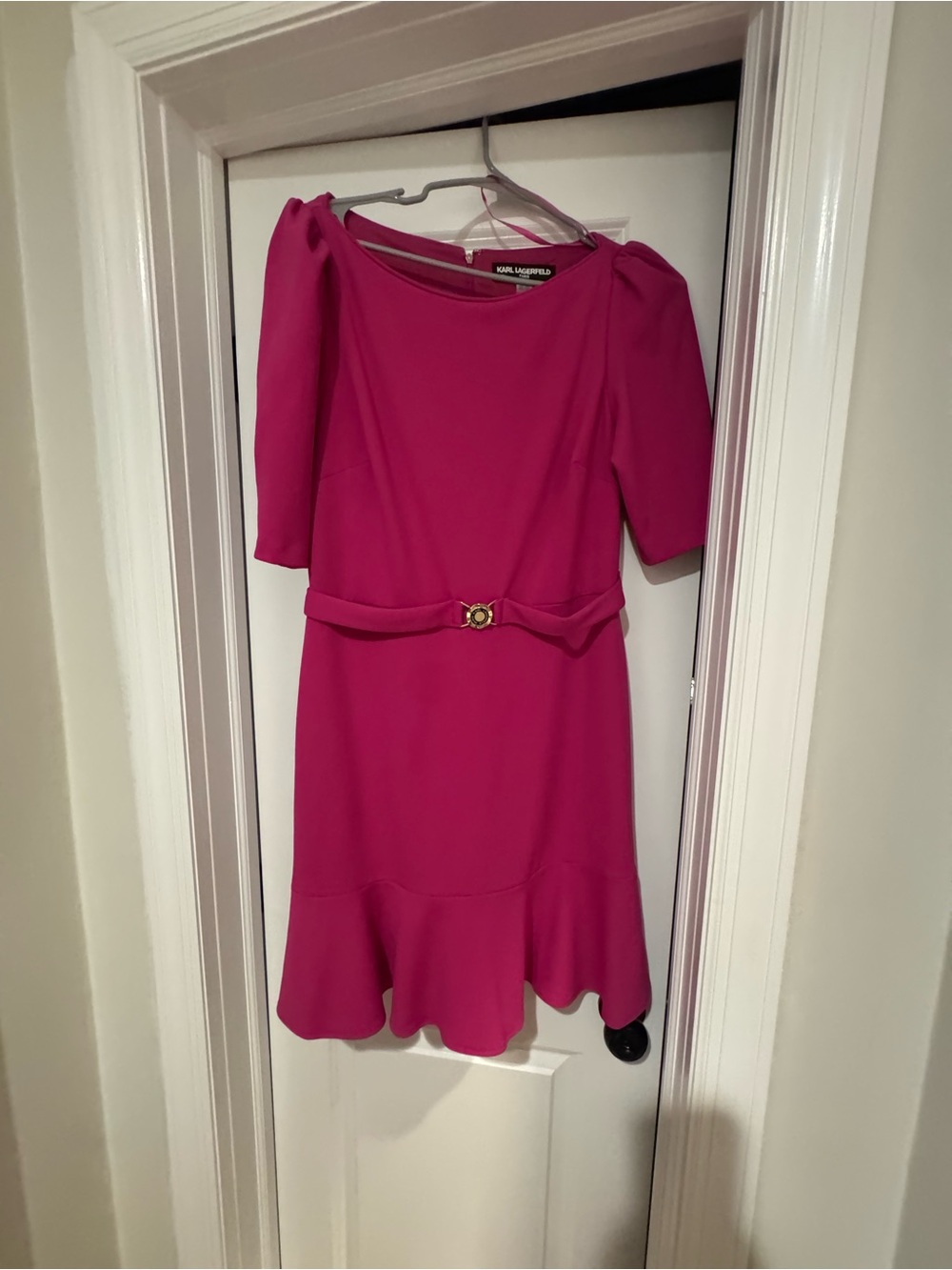 Karl Lagerfeld Hot Pink Belted Midi Dress